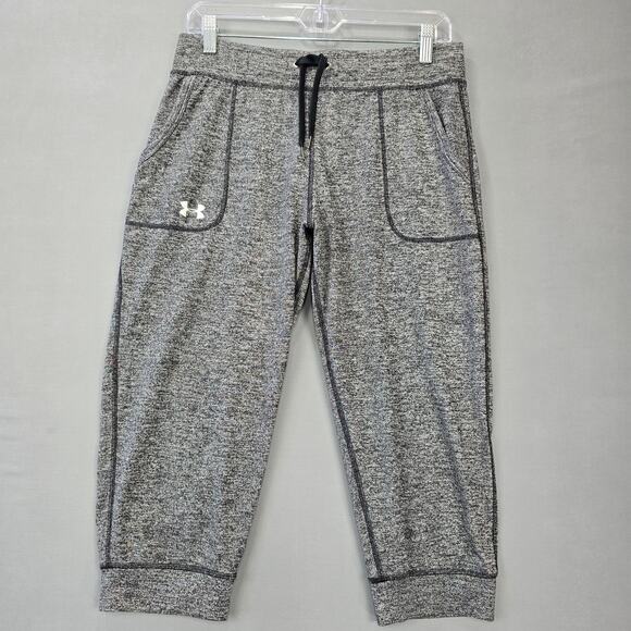 Under Armour Gray Black Heatgear Capri Pants Activewear Sporty Logo Women Size S - Picture 1 of 6